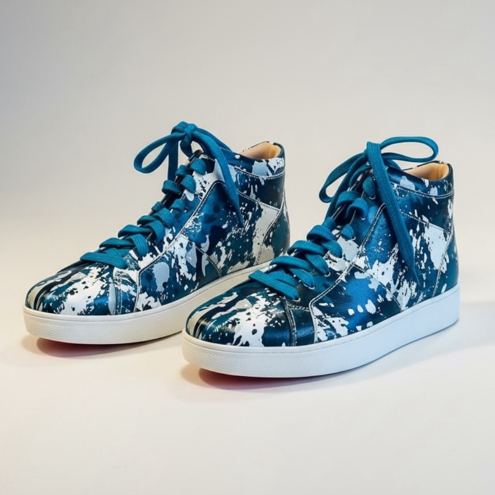 FitFlop High-Top Sneakers Blue White Splatter Print 7 NEW